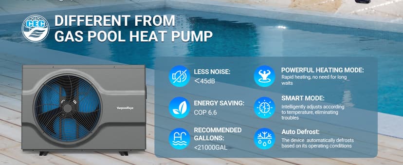 65,000 BTU Inverter Swimming Pool Heat Pump for In Ground Pools 21,000 Gallons Electric Pool Heater for Above Ground Pool Heating Cooling WiFi Control 220v
