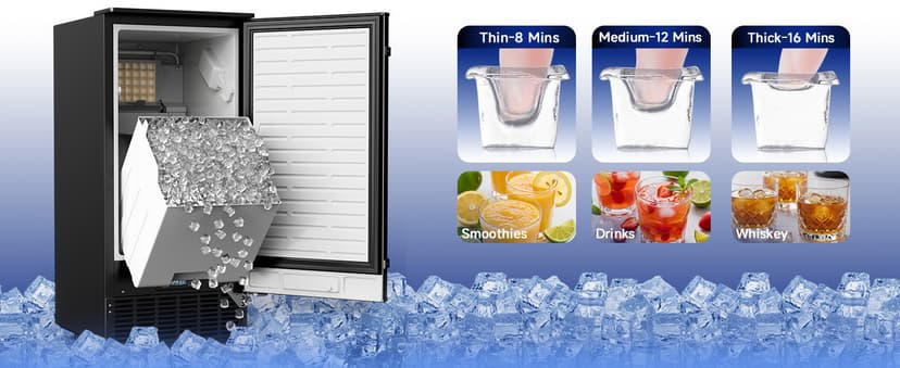 Commercial Under Counter Ice Maker with Drain Pump, Produces 85Lbs Daily Output, 24Lbs Storage Capacity, Self-Cleaning, 24H Timer, Built-in Freestanding Design, Ice Machine for Home, Bar, Cafe