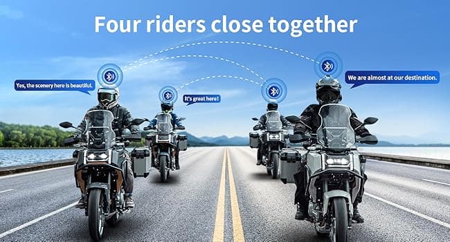 Fodsports FX4 Pro Motorcycle Bluetooth Headset, 4 Riders Group Motorcycle Intercom, 1200m Helmet Communication System with Hi-Fi Music/FM/Auto Call/Voice Control, Universal Pairing(Blue FX4 Dual)