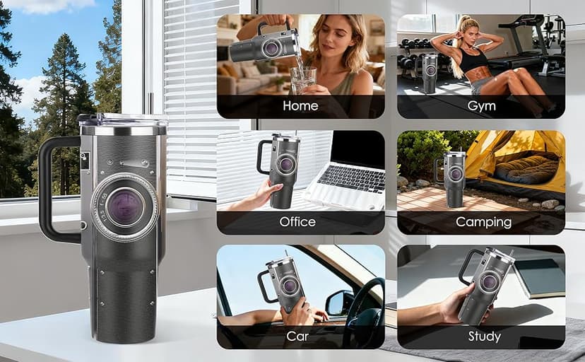 Photographer Gifts for Women Men Tumbler with Handle Straws 40oz Photography Lovers Camera Lens Coffee Cup Mugs, Cool Photographers Birthday Christmas Gifts