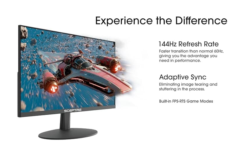 Sceptre New 22-Inch Gaming Monitor, FHD 1080p, Up to 144Hz, HDMI, DisplayPort, Built-in Speakers, Machine Black (E225W-FW144 Series, 2026)
