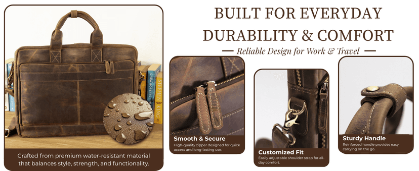 Leather Messenger Bag for Men - Laptop Case, Office Briefcase, Computer Satchel for Laptops