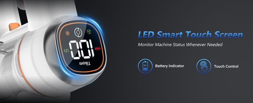 Tikom V500 Cordless Vacuum Cleaner for Home, 40000Pa/450W Stick Vacuum with LED Touch Screen, Charging Wall Dock, Anti-Tangle, Lightweight Handheld Vacuum for Pet Hair, Hard Floor, Carpet