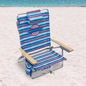 Tommy Bahama 5-Position Classic Lay Flat Folding Backpack Beach Chair, Aluminum, Red, White, and Blue Stripe