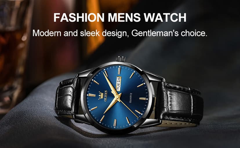 QBAIZI Men's Casual Leather Watch, Easy to Read Three-Hand Analog Stainless Steel Watches for Men, Minimalist Day Date Waterproof Luminous Mens Quartz Wristwatch