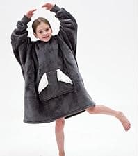 Touchat Wearable Blanket Hoodie, Oversized Sherpa Fleece Sweatshirt Blanket with Giant Hood Pocket and Sleeves for Adult, Warm & Cozy Grey Blanket Gifts for Women