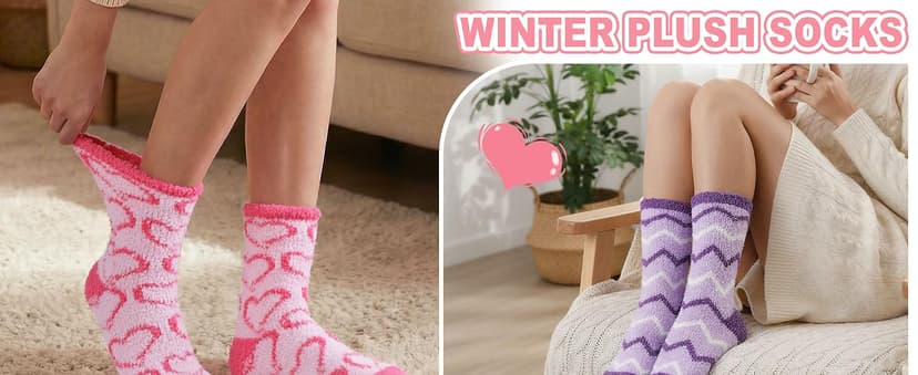 Womens Fuzzy Socks Warm Fluffy Cozy Winter Slipper Thick Fleece Heart Socks 5 Pairs B0DK1SNMFD