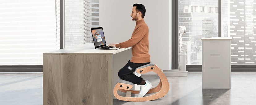 Easyego Kneeling Chair Ergonomic Posture Chair, Wood Adjustable Rocking Knee with Soft Padding, Natural Relief for Neck or Back Pain for Home Office, Max Load 300 lb - Gray