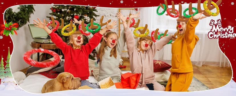 Christmas Games Decorations, Inflatable Reindeer Antler Ring Toss Game, Stocking Stuffers for Men Women Kids Teens Adults, Christmas Party Games Fun Xmas Gifts Carnival Holiday Family