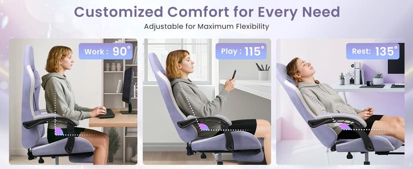 N-GEN GAMING Video Gaming Chair Office Computer Desk Use Ergonomic Reclining Backrest Adjustable Armrests Lumbar Support Footrest High Density Foam Breathable Fabric Heavy Duty Base (Purple)