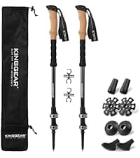 KINGGEAR Nordic Walking Stick, TP1 Hiking Poles Retractable Lightweight 7075 Aluminum, Trekking Poles with Flip Lock, Natural Cork and EVA Grip, 2pc Hiking Gear