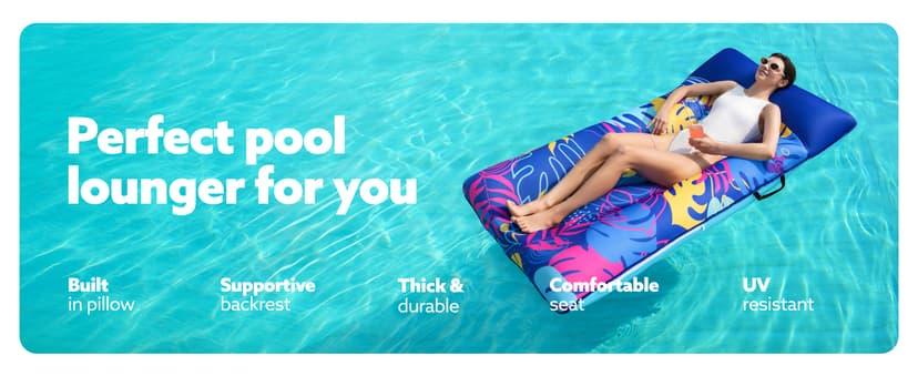 SLOOSH Inflatable Pool Floats Raft - XL Fabric Covered Pool Mat Lounger Floaties for Adults, Ultra Comfort Inflatable Water Float with Headrest for Beach Lake Swimming Pool Floating 68"X34" (Blue)