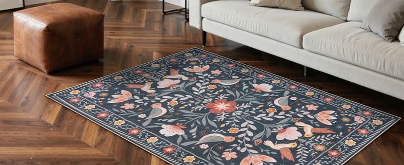 Anidaroel 48"x60" Office Chair Mat for Hardwood Floor/Tile, Black Floor Mat for Office Chairs, Anti-Slip Floral Under Desk Rug for Rolling Chairs, Bird Bug Low Pile Desk Chair Mats for Hardwood