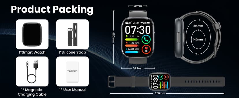 Smart Watch for Men Women (Answer/Make Call), 1.95" Touch Screen Fitness Tracker with Heart Rate/Sleep Monitor, IP68 Waterproof Smartwatch for Android iOS, Fitness Watch with 120+ Sports Modes, Black