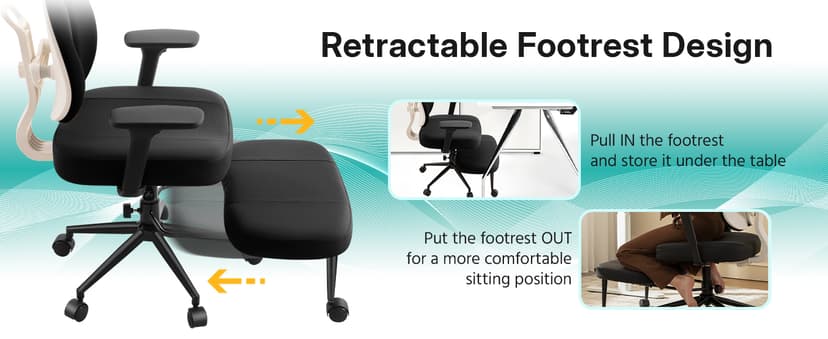 AreShark Criss Cross Office Chair with Armrest Wheels & Stretchable Rotating Footrest, Ergonomic Cross Legged Swivel Chair with Back Support& Adjustable Height for Yoga Kneeling Meditation Home Office