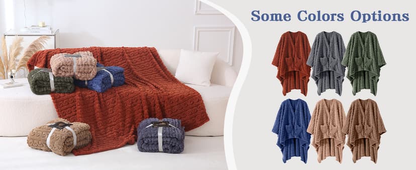 Wearable Blanket Poncho Cape Wrap for Adult, Cozy Sherpa Fleece Pocketed Shawl TV Throw Blankets for Office and Lounge,Green B0DJ8RLDQ3