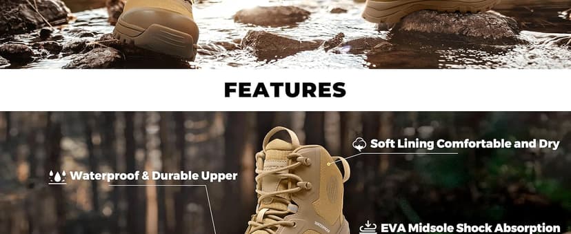 Coostar Tactical Boots for Men Lightweight Military Combat Boot Side Zipper Motorcycle Hiking Work Boots Waterproof 8 Inches