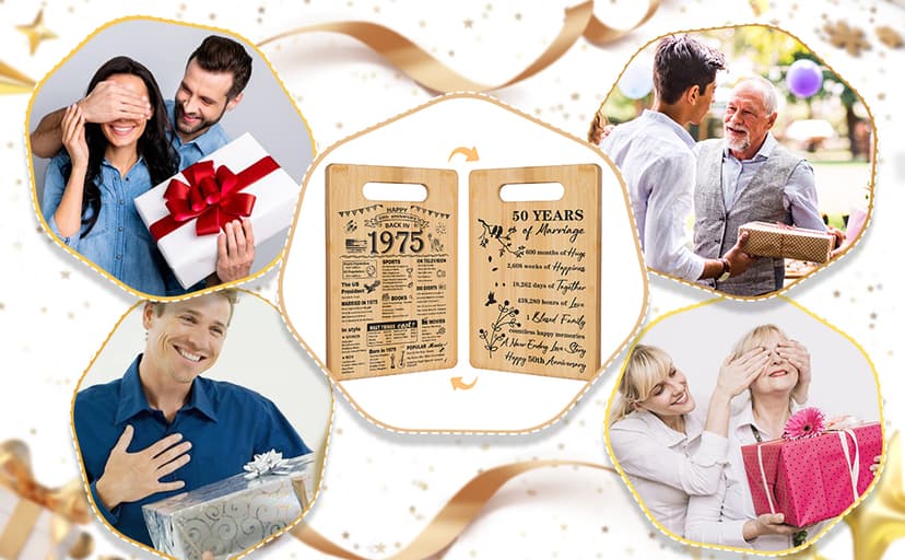 50th Wedding Anniversary for Women Men,Back In 1975&50 Years of Marriage Double sided Cutting Board Gift for Her Him,best 50 years anniversary Decorations for couple