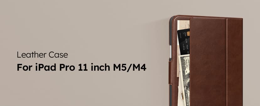 auaua Case for iPad Pro 11 Inch (M5/M4) 2025/2024, with Pencil Holder and Pocket, Multiple Angles Viewing, Magnetic Closure, Auto Sleep/Wake (Brown)