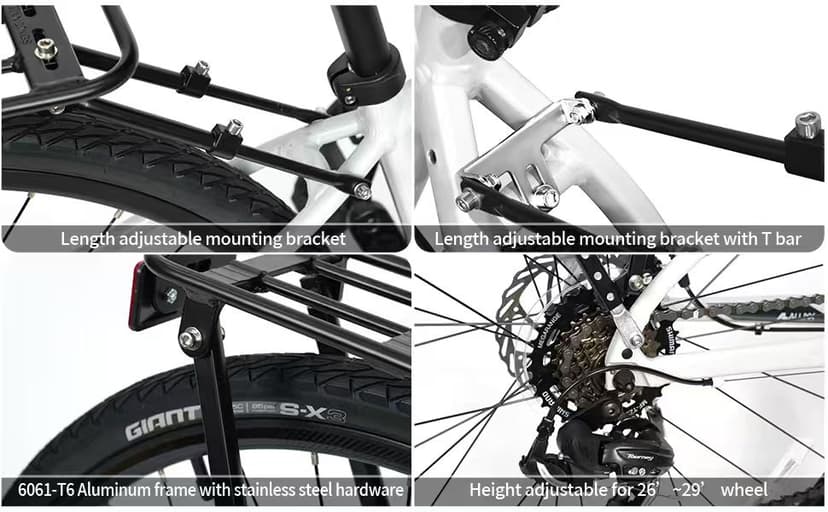 Bike Rear Rack Aluminum: Fits Most 26-29" No Disc Brake & Some Disc Brake Bikes (See The Image Gallery to Check Compatibility), 60lbs Capacity Bike Cargo Rack, Assembly
