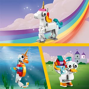 LEGO Creator 3 in 1 Magical Unicorn Toy, Transforms to Seahorse to Peacock, Rainbow Animal Figures, Unicorn Gift for Grandchildren, Girls and Boys, Buildable Toys, 31140 B0BLJ4SVWV
