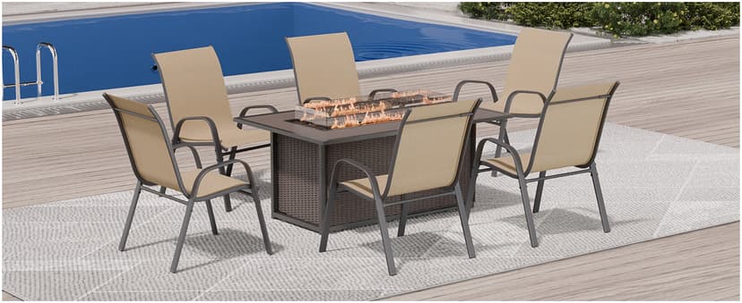 Patio Chairs Set of 4, Outdoor Dining Chairs Stackable for All Weather, Breathable Metal Modern Outside Furniture Chair for Pool Side, Garden, Backyard Deck, Brown