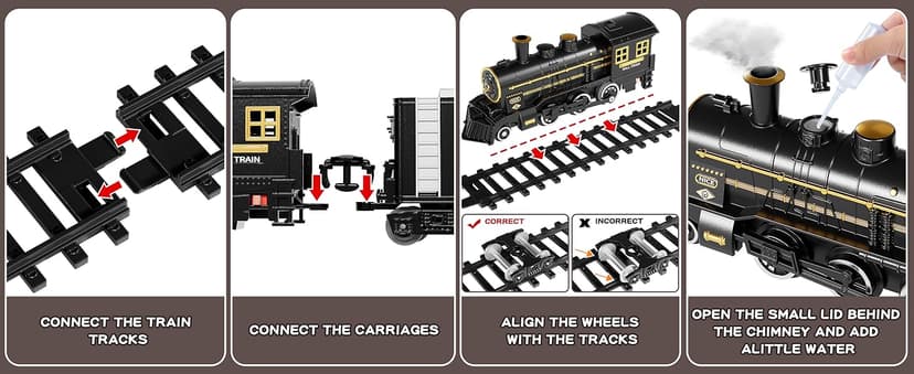 NIPLOOOW Train Set for Kids 4-8, Electric Train Toy with Realistic Sound, Lights and Smoke for Under Christmas Tree,Toddler Model Trains for 3 4 5 6 7 8 Years Old Kids Toys Gifts