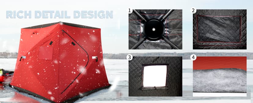 ShedOFF 300D/600D Insulated Ice Fishing Shelter 2-3 Person, Wide Bottom Windproof Pop-up Ice Fishing Tent, Thermal Portable Ice Shanty Ice Shack