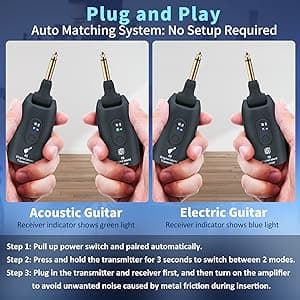 INGPARTNER 2.4GHz Wireless Guitar System Rechargeable Audio Wireless Transmitter Receiver for Guitar Bass Electric Instruments,Over 30m/100 Feet Transmission,270°Rotatable,4hours Woring Time(A9 Black)