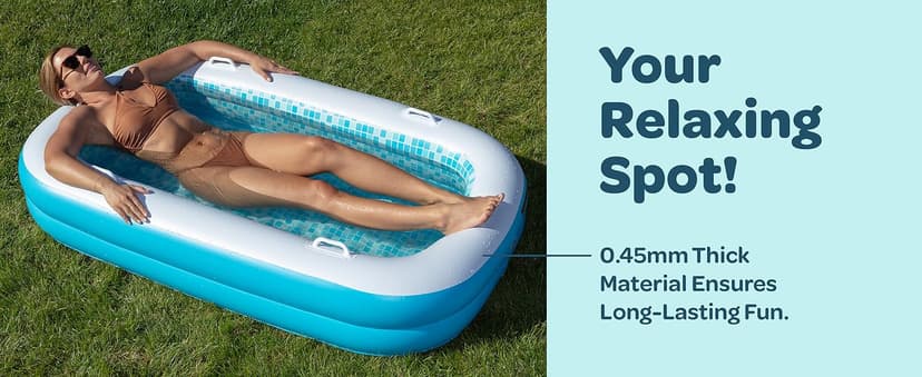 2-in-1 Inflatable Kiddie Pool, 65"x39"x10" (5'5") Soft Cushioned Floor, Handles, Drain, Shallow Rectangular Blowup Swimming Pool for Kids Age 2+ Toddler Ball Pit, Small Adult Backyard Tanning Pool