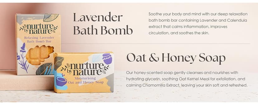 NURTURE BY NATURE Relax & Calm Christmas Gift Basket – Spa Gifts for Women with Bath Bomb, Hand Cream, Lavender Pillow Mist & Scented Candle - Vegan - Stocking Stuffers, Holiday Gifts, Gifts for Mom