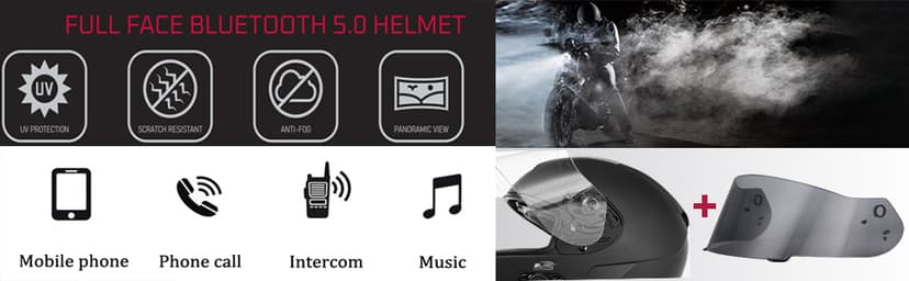 VCAN Bluetooth Integrated Full Face Motorcycle Helmet with Dual Visor