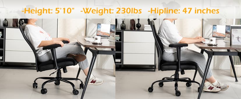Extra Wide Seat Office Chair for Big and Tall 500lbs, with High Back Adjustable Headrest Lumbar Support Arms Wheels Heavy Duty (Breathable Fabric Seat)