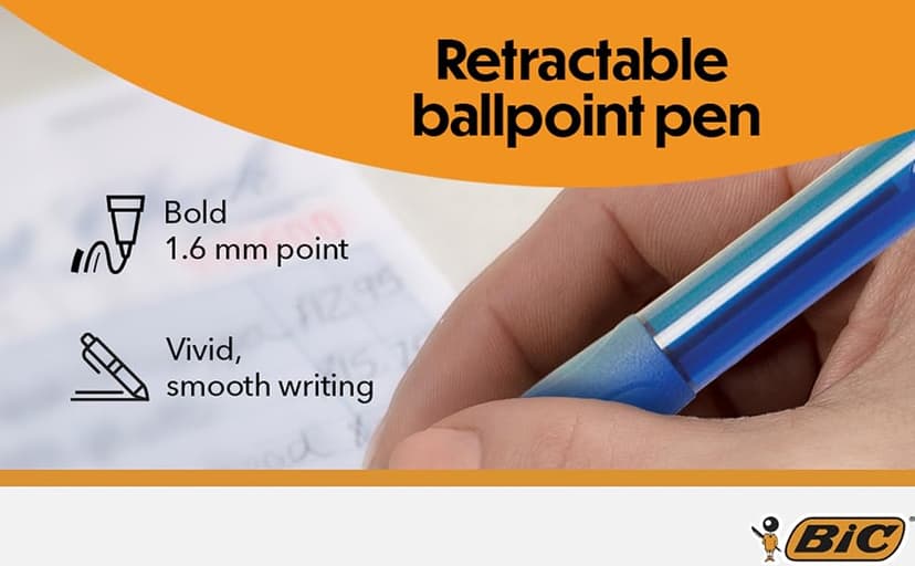 BIC Glide Bold Black Ballpoint Pens, Bold Point (1.6mm), 4-Count Pack, Retractable Ballpoint Pens With Comfortable Full Grip
