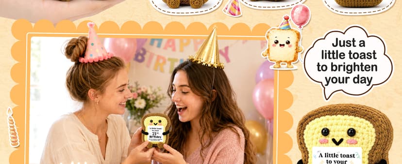 A Little Toast to Your 21st Year Old Birthday Gifts for Friend Sister Daughter Girls, Happy 21st Bday Decor Female Gift Ideas 21st Birthday Gifts for Women Her Funny Handmade Crochet Toast with Card B0HGLC5JWW