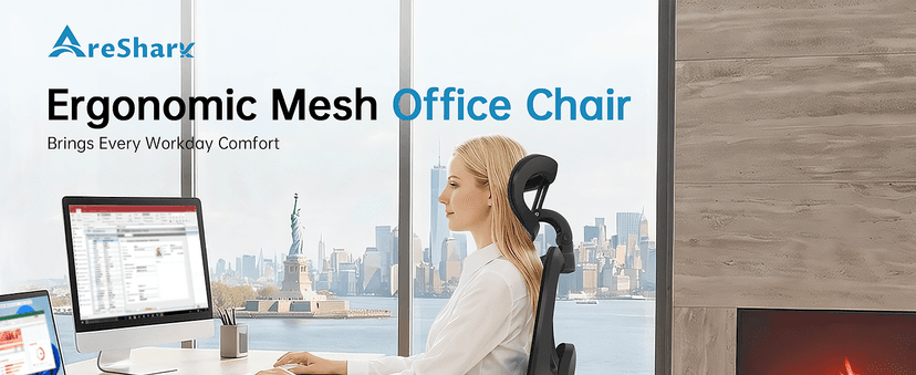 AreShark Office Chair Ergonomic Desk Chair,High Back Computer Chair with 3D Headrest & Armrests,Gaming Chair with Lumbar Support,90-135°Tilt Lock Mesh Office Chair with Footrest,Wheels,Black