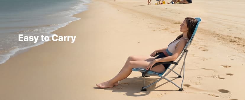 VEVOR Folding Beach Chair, High Back Camping Chairs for Adults, with Cup Pocket, Mesh Back, Carry Bag, Portable Extra Wide Seat Chair 330 lbs Heavy Duty Support, for Outdoor, Camp, Light Blue