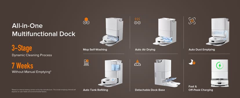 roborock Qrevo Series Robot Vacuum and Mop, 8000Pa Suction, Upgraded from Qrevo S, Anti-Tangle Brush, Smart Obstacle Avoidance, Auto Mop Washing, All-in-One Dock, 200RPM Spinning Mops, White(QV 35A)