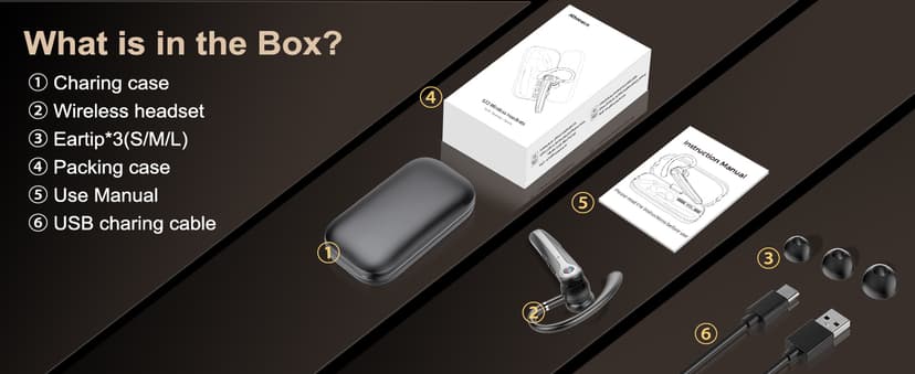 Atheewon Bluetooth Headset, Wireless Bluetooth Earpiece with ENC Noise Canceling Mic, 120Hrs Talk Single-Ear Headphones, LED Display, IPX7, V5.4 Hand-Free Earphone for Business/Trucker/Driver, Black