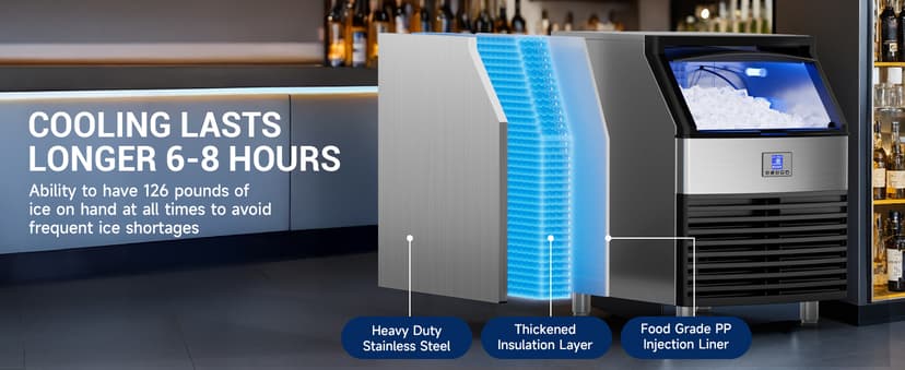 Commercial Ice Maker, 450LBS/24H Ice Machine Commercial with 120 LBS Storage, Ice Ready in 8-15 min, Under Counter Ice Machine, Commercial Ice Machine Maker for Restaurant/Bar/Cafe/Business