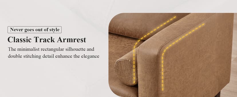 HIFIT Sofa Couches, 79” Mid-Century Modern Couch, Breathable Faux Leather Couch with Upholstered Cushions/Pillows, 3-Seat Sofas & Couches, for Living Room Apartment Office, Brown