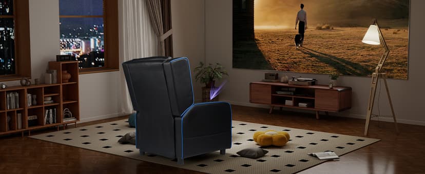 GTPLAYER Gaming Recliner Chair for Living Room Racing Style Single PU Leather Gaming Sofa for Adults Modern Game Recliners Ergonomic Comfortable Home Theater Seating, Blue
