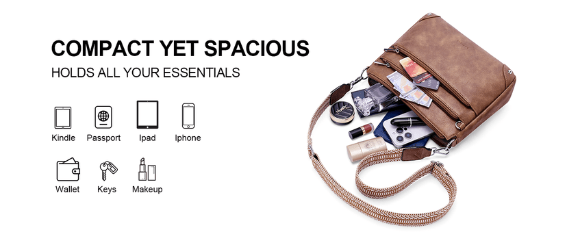 Lexiyat Crossbody Bags for Women Rfid Travel Crossbody Purses Leather Handbags Medium Shoulder bag with Adjustable Strap