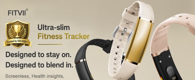 FITVII Screenless Fitness Tracker for Women Men, Health and Fitness Wearable with 24/7 Heart Rate, Blood Pressure and HRV Sleep Monitor, Subscription Free Activity Tracker for Android & iPhone