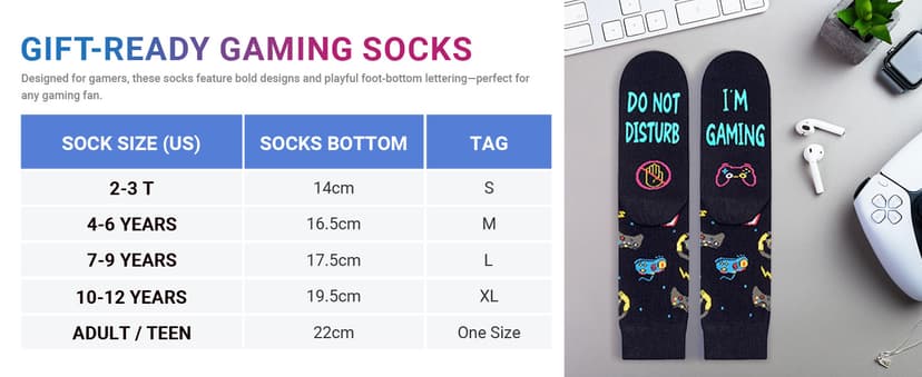 Gamer Gifts for Teens Boys - Video Game Gifts, Gaming Socks for Kids 4-18 Years with Greeting Card