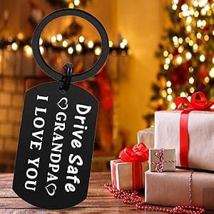 ENGZHI Grandpa Birthday Gifts Grandpa Keychain - Drive Safe I Love You Gifts from Grandkids - Grandfather Fathers Day Christmas Keepsake