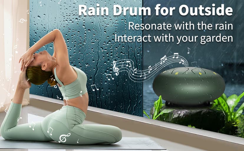 Rain Drum for Outside Garden, 6 Inches 8 Notes Steel Tongue Chakra Drums, Waterproof Meditation Rain Chime, Musical Instruments for Adult Gift with Bag, Music Book, Drum Mallets (Green) B0D9QJNPJ3