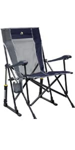 GCI OUTDOOR Freestyle Rocker XL with Side Table Camping Chair | Portable Folding Rocking Chair with Solid, Durable Armrests, Drink Holder & Comfortable Backrest — Red