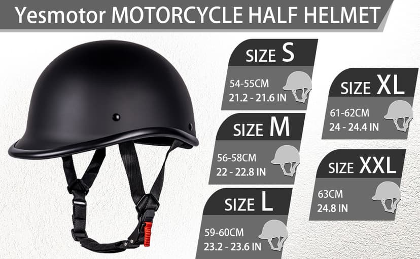 Yesmotor Motorcycle Helmet Half Shell Hawk Style Helmets Compact Lightweight Open Face for Motorcycle Street Bike Cruiser Moped - DOT Approved (Matte Black,L)