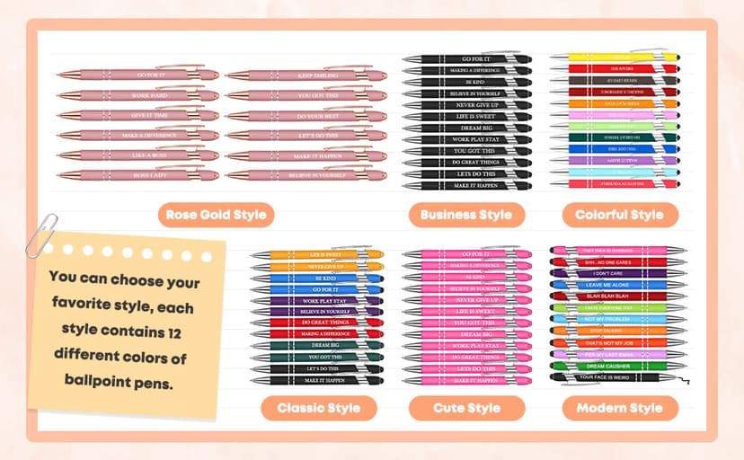 Rose Gold Funny Pens with Stylus Tip & Sayings for Back to School Essentials Home, Office, Teacher Supplies Zonon 12 Pcs Inspirational Pens, Motivational Ballpoint Pen Gifts for Women B0B4T388TH